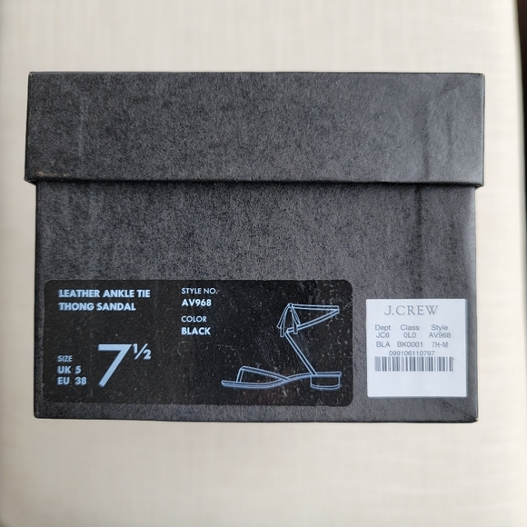 New! J.Crew sz 7.5 Black Leather Ankle-wrap thong sandal shoe rounded heel NWT - Picture 9 of 9